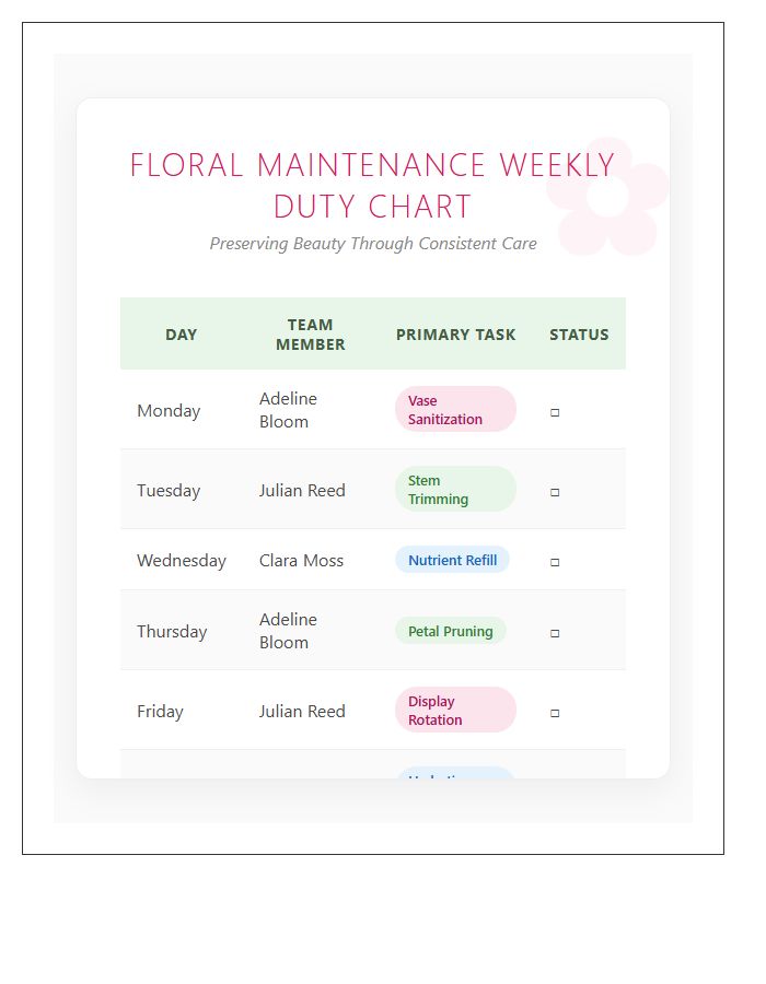 Pastel Floral Arrangement Duty Chart Printable