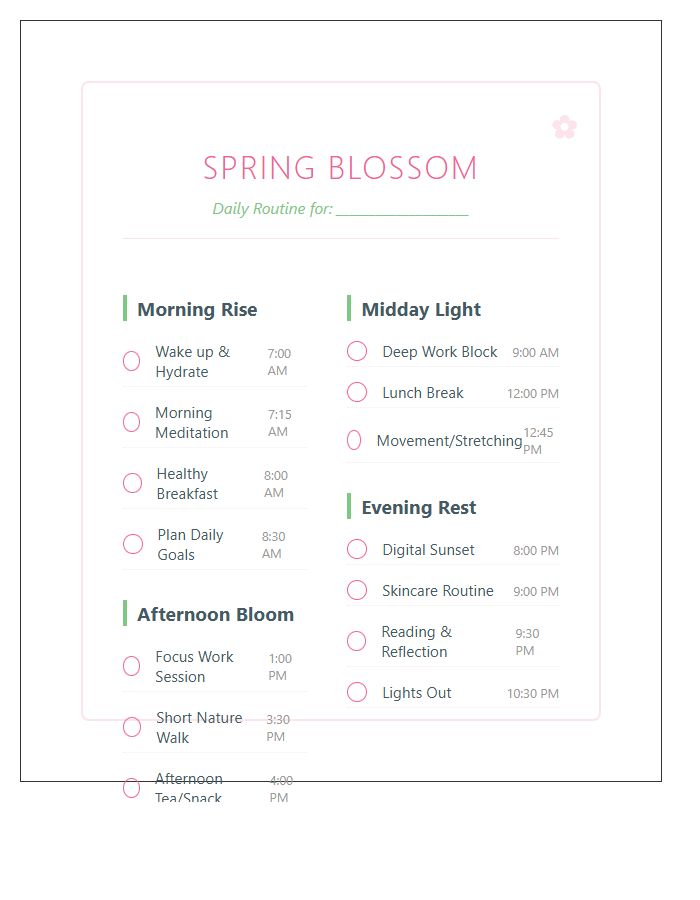 Spring Blossom Daily Routine Chart Printable