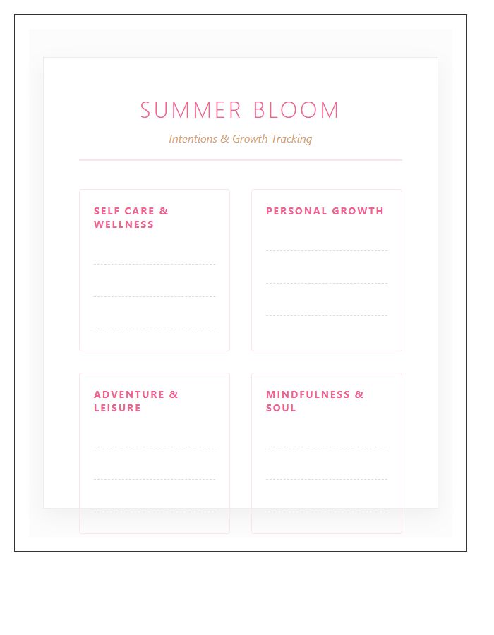 Summer Bloom Goal Setting Chart Printable