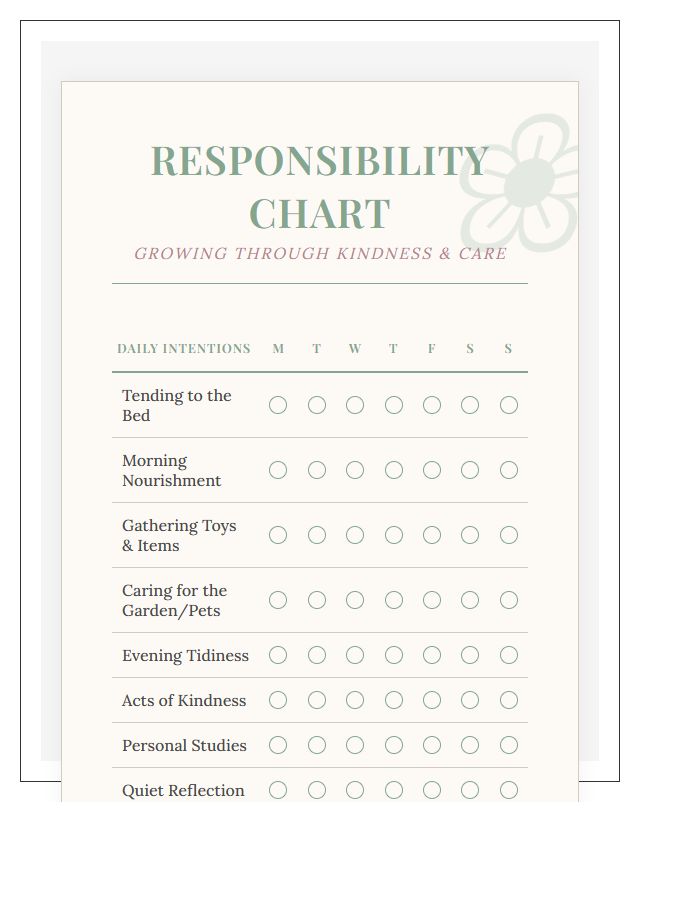 Vintage Garden Style Responsibility Chart Printable