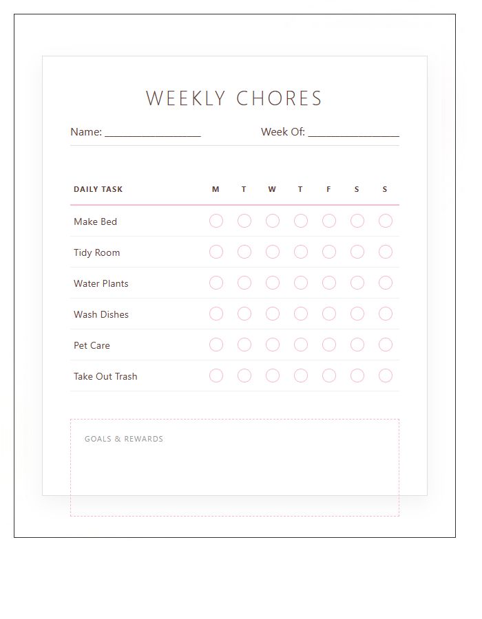 Watercolor Flower Theme Chore Chart Printable