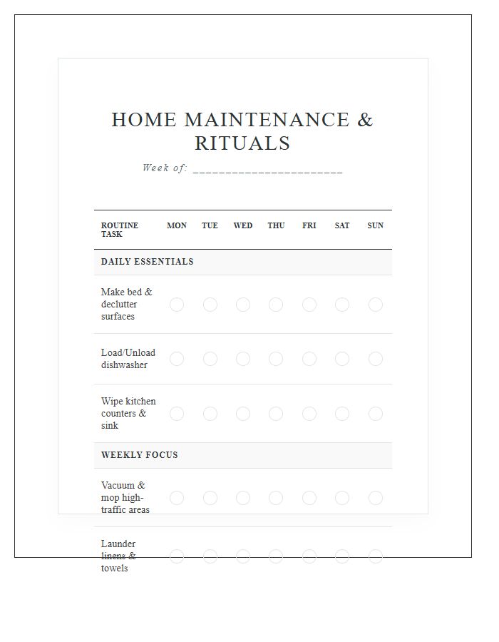 Elegant Adult Housework Chore Chart Printable