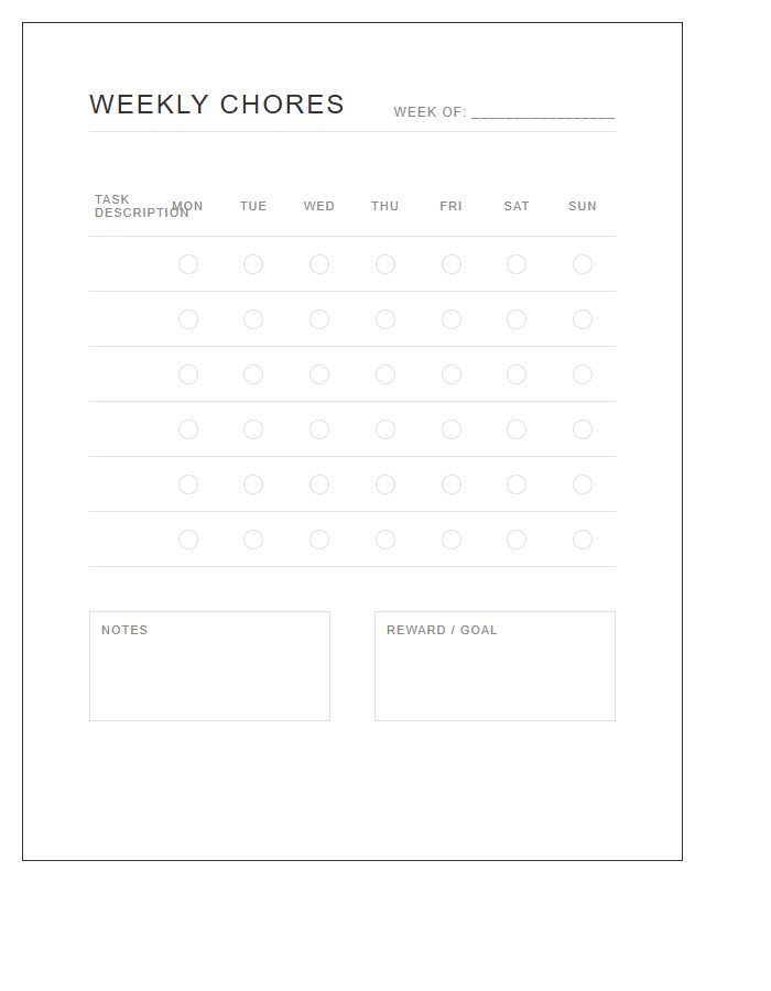 Minimalist Aesthetic Chore Chart Printable Sheet