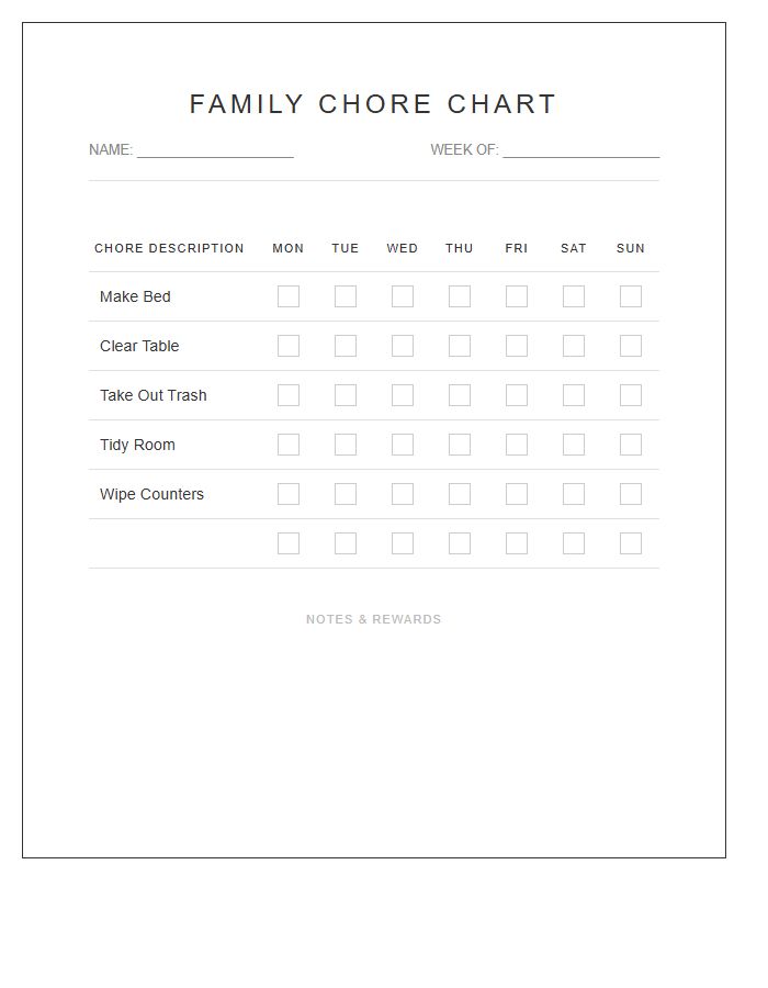 Minimalist Family Chore Chart Printable