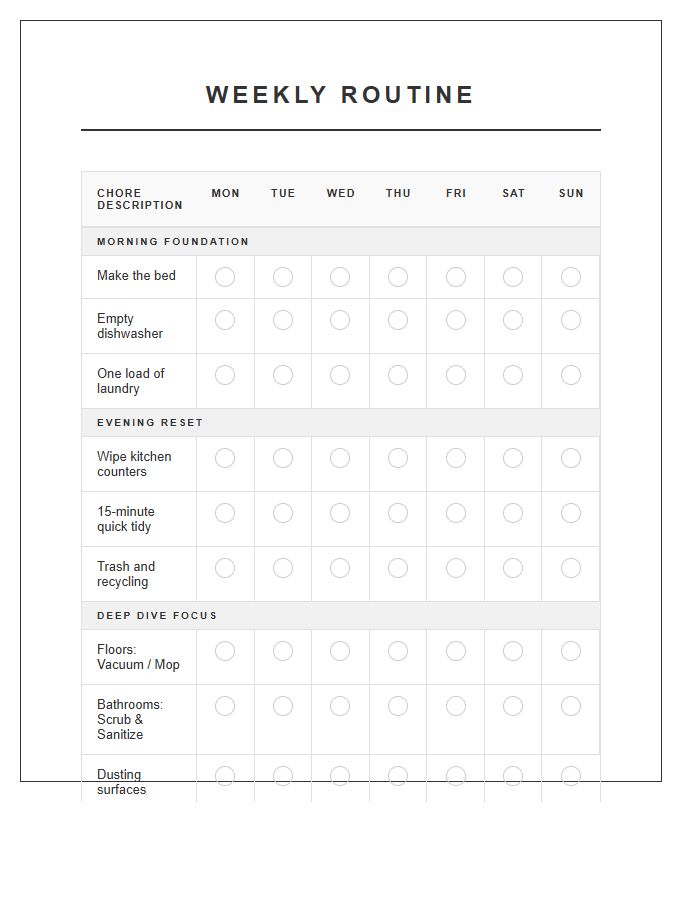 Refined Weekly Routine Chore Chart Printable