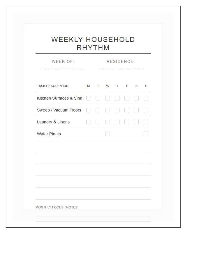 Scandinavian Design Household Chore Chart Printable