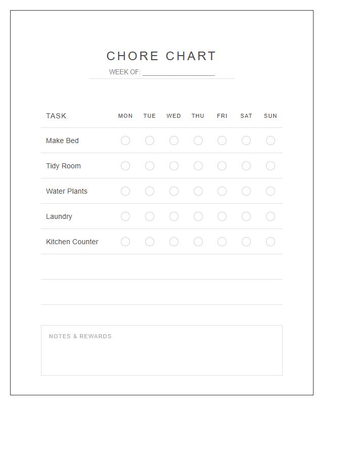 Simplified Aesthetic Chore Chart Printable