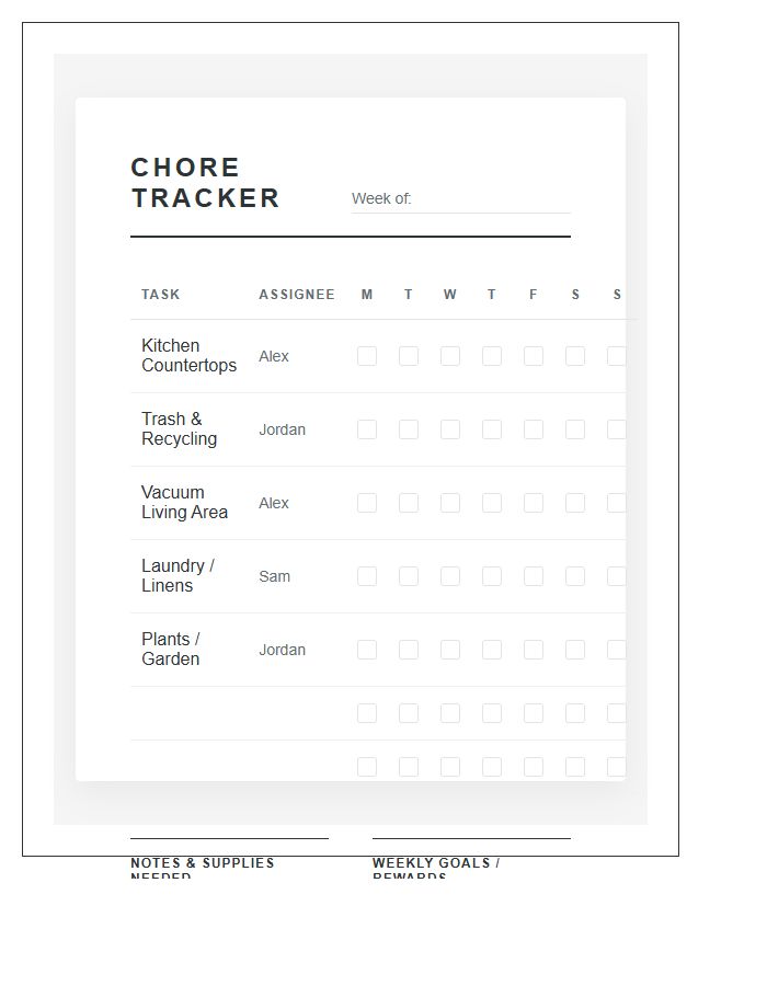 Sleek Modern Home Chore Chart Printable