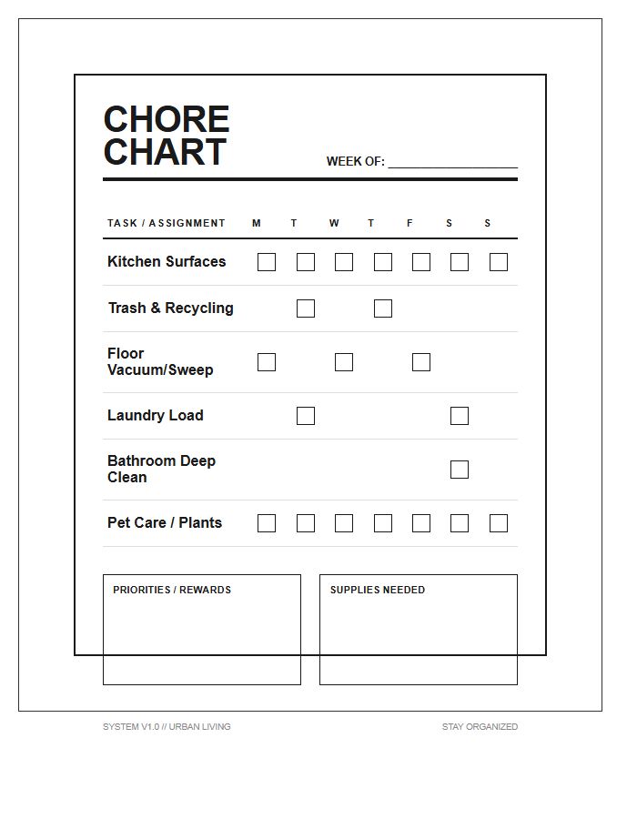 Urban Style Household Chore Chart Printable