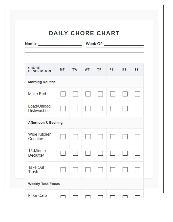Effective Daily Chore Chart Printable For Home