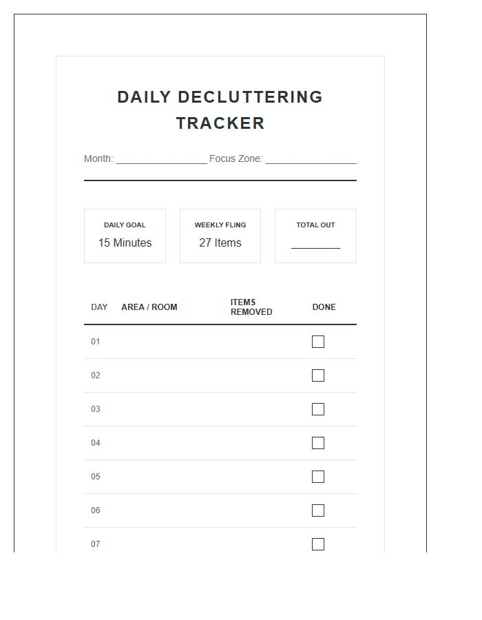 Flylady Inspired Daily Decluttering Progress Chart Printable
