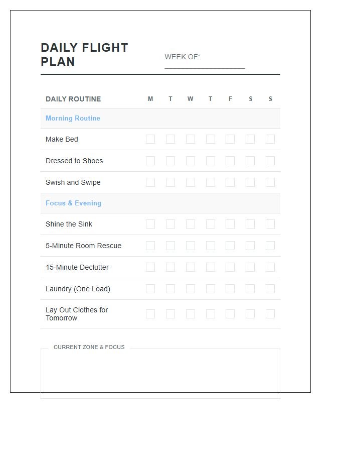 Flylady Inspired Daily Habit Maintenance Printable Chart
