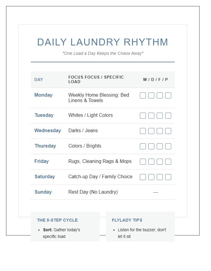 Flylady Inspired Daily Laundry Schedule Printable Chart