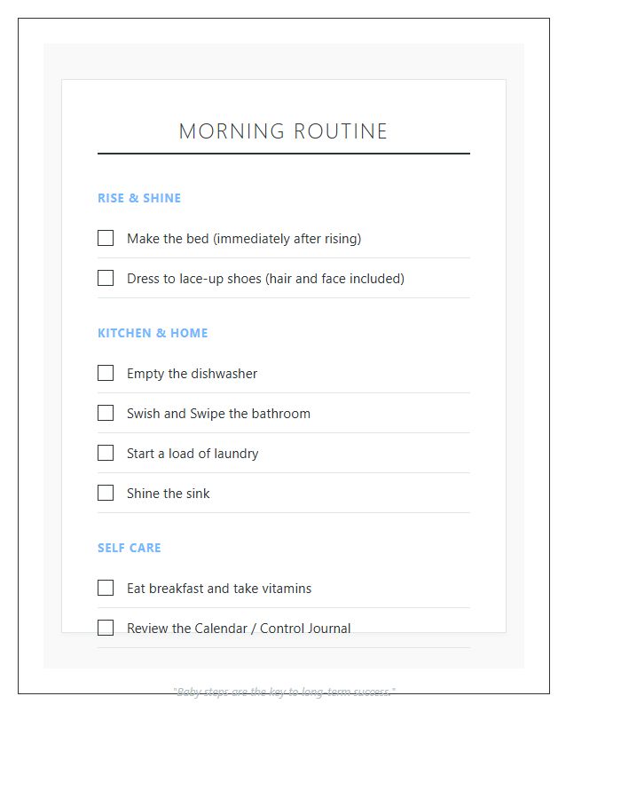 Flylady Inspired Daily Morning Routine Chart Printable