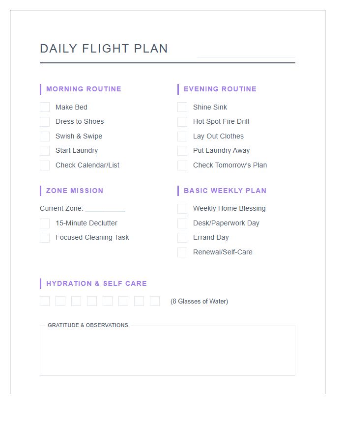 Flylady Inspired Daily Productivity Tracking Printable Chart