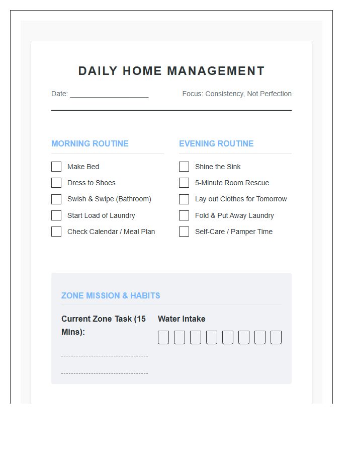 Flylady Style Daily Home Management Chart Printable