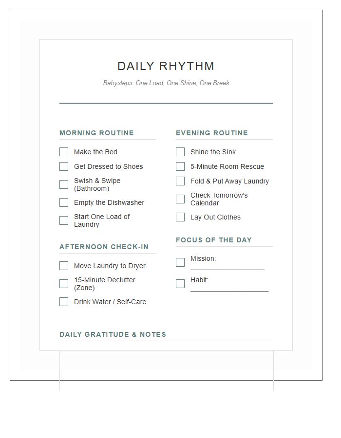 Minimalist Flylady Inspired Daily Chore Chart Printable