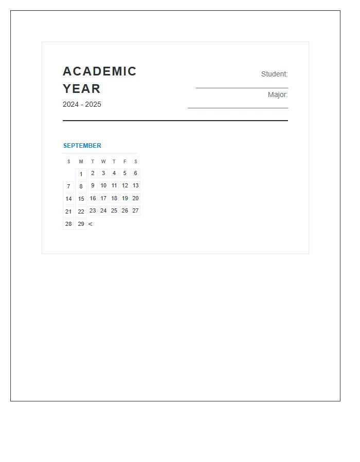 Academic Year Planner Calendar Printable Chart