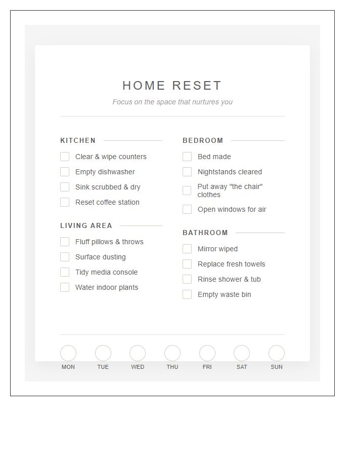 Aesthetic Home Reset Chore Chart Printable