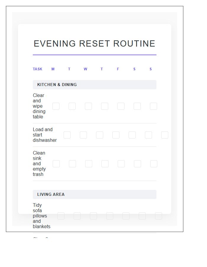 Evening Reset Routine Chore Chart Printable