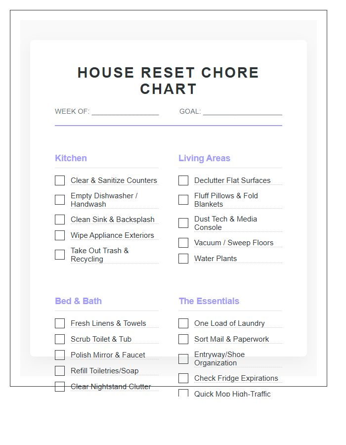 Productive House Reset Chore Chart Printable