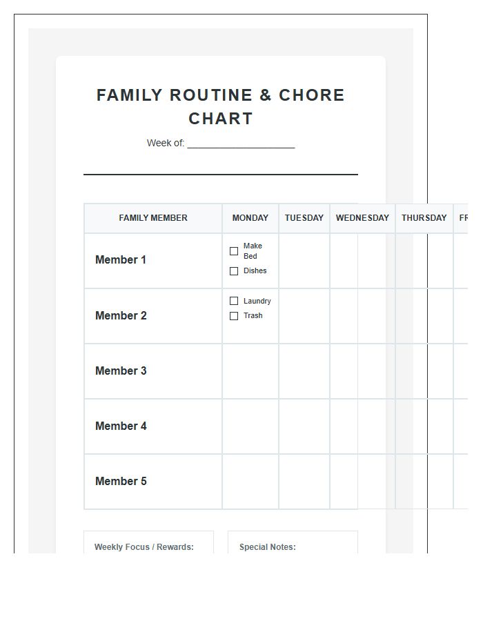 Daily Large Family Routine Chore Chart Printable