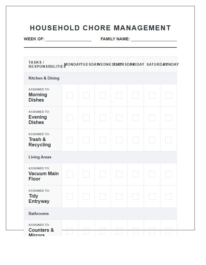 Household Task Management Chore Chart Printable Large Family