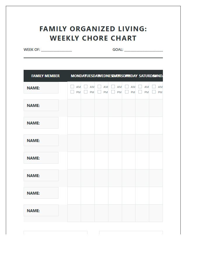 Large Family Organized Living Chore Chart Printable