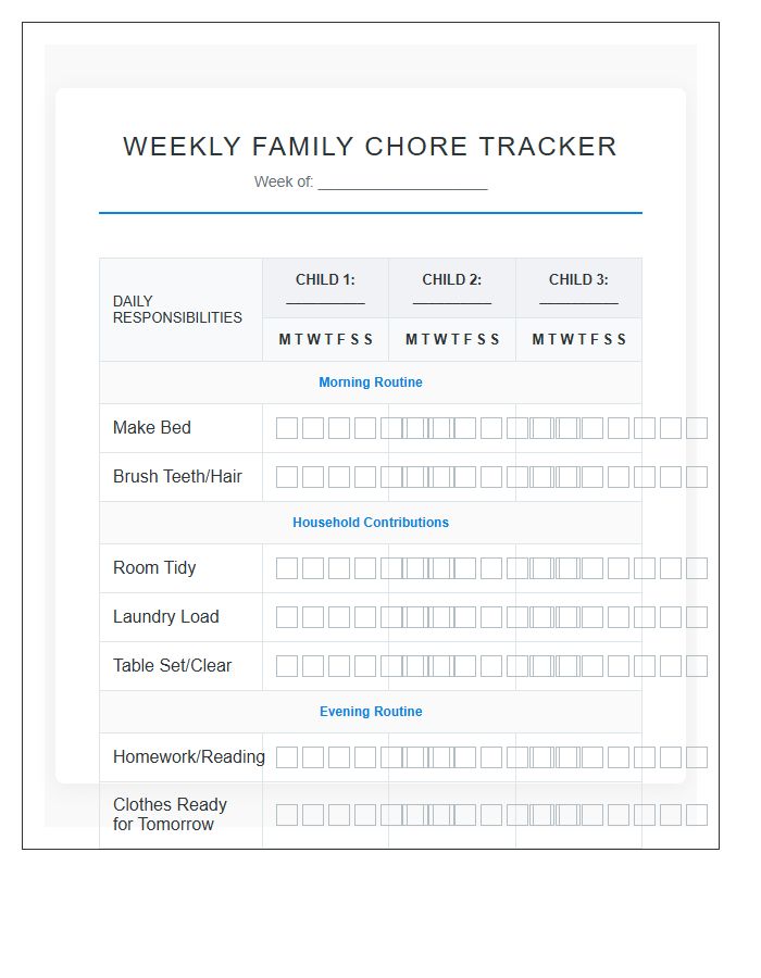 Multiple Child Home Management Chore Chart Printable
