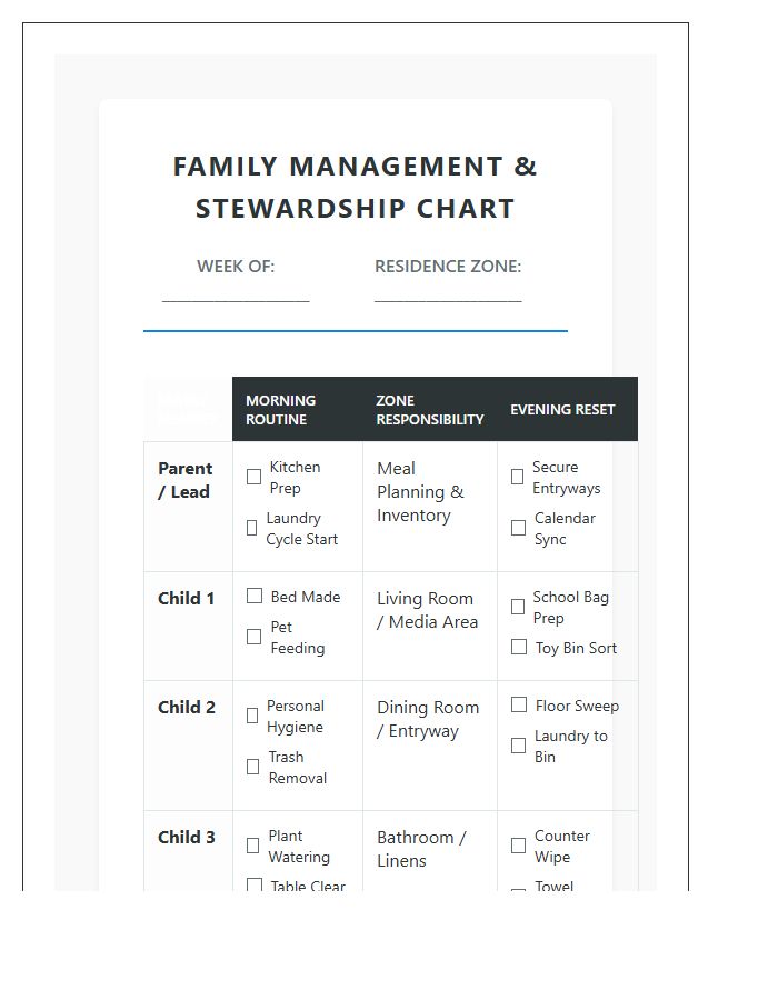 Professional Large Family Management Chore Chart Printable