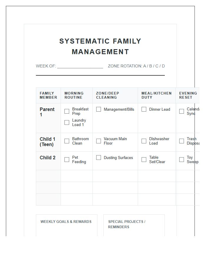 Systematic Large Family Management Chore Chart Printable