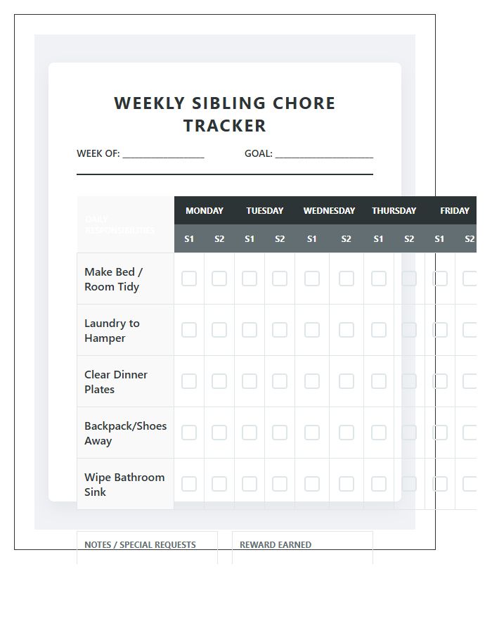 Functional Sibling Chore Chart Printable For Busy Parents