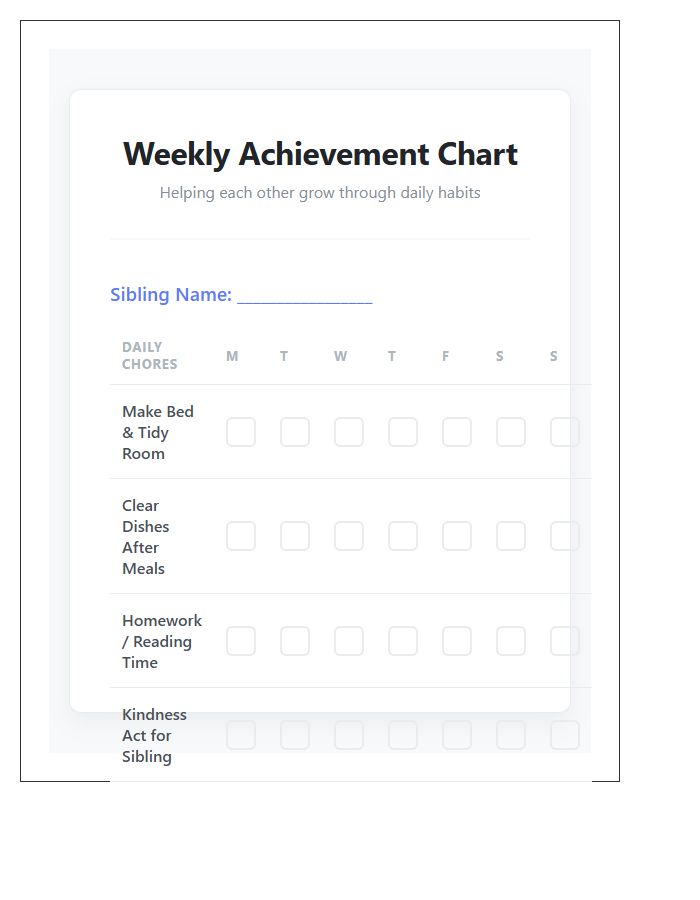Sibling Chore Chart Printable For Positive Reinforcement