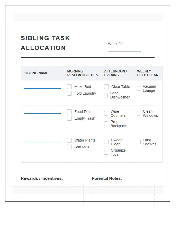 Sibling Task Allocation Chart Printable For Home Management