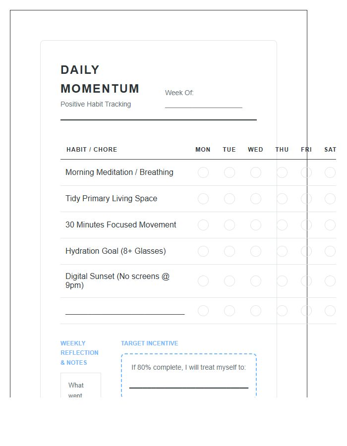 Positive Habit Tracking Chore Chart Printable