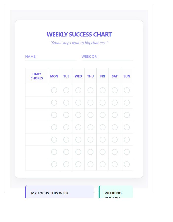 Positive Motivation Chore Chart Printable