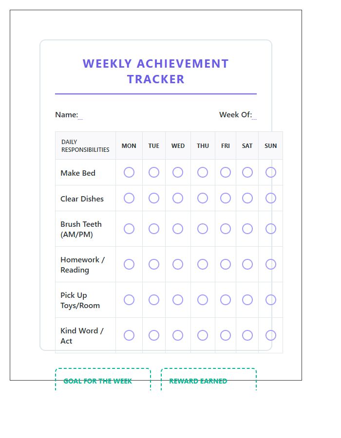 Positive Reinforcement Chore Chart Printable