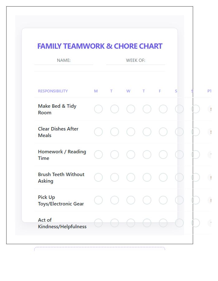 Positive Reinforcement Family Chore Chart Printable