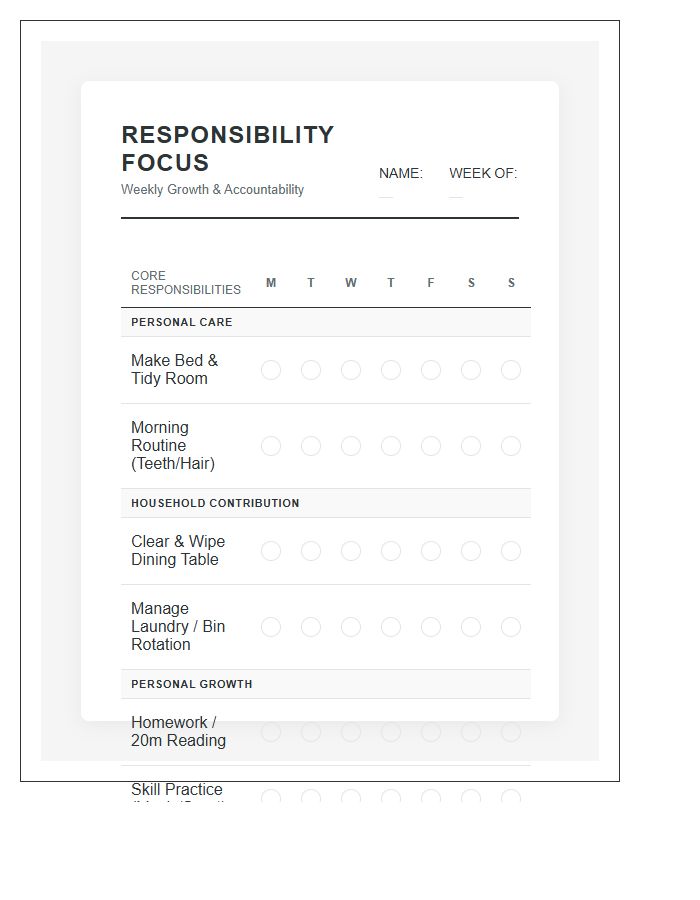 Responsibility Focus Chore Chart Printable