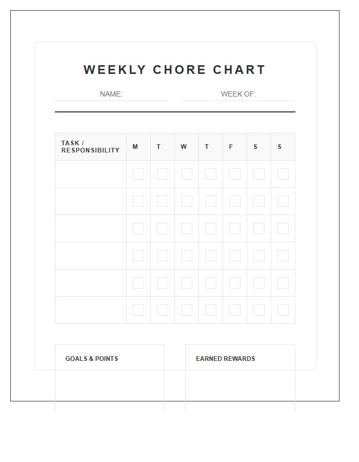 Reward System Chore Chart Printable