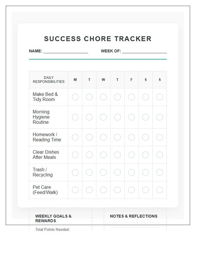 Success Oriented Chore Chart Printable