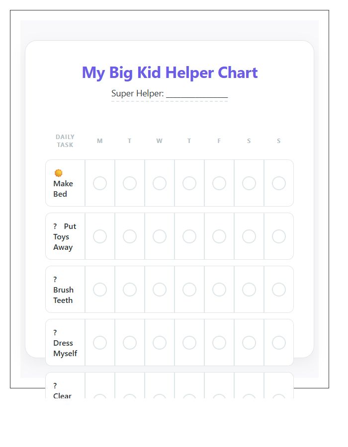 Toddler Positive Reinforcement Chore Chart Printable