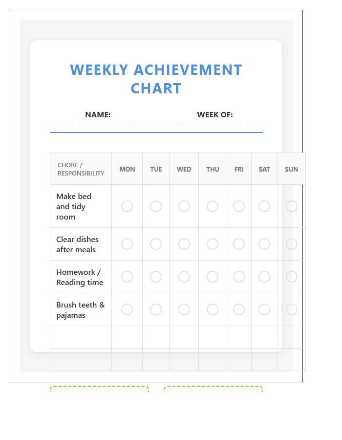 Weekly Chore Chart Printable For Positive Reinforcement