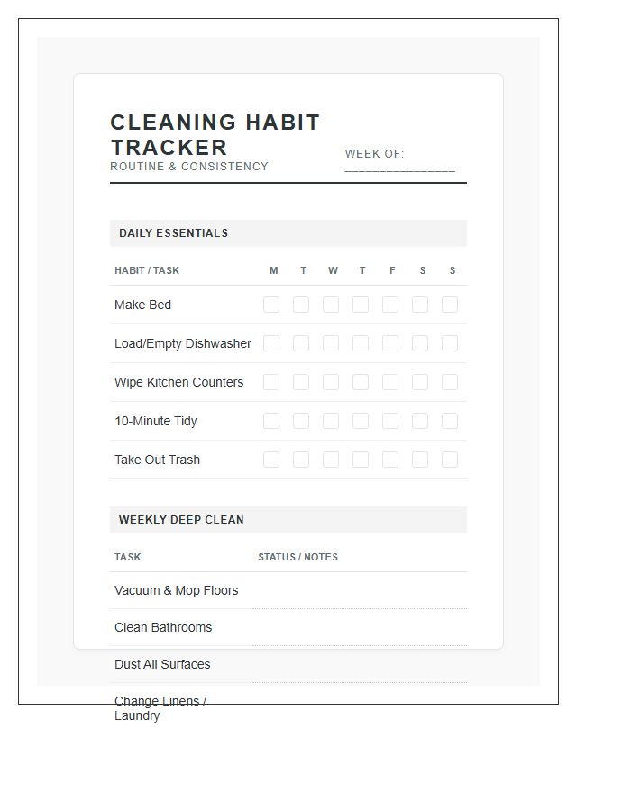 Cleaning Habit Tracker Style Chore Chart Printable