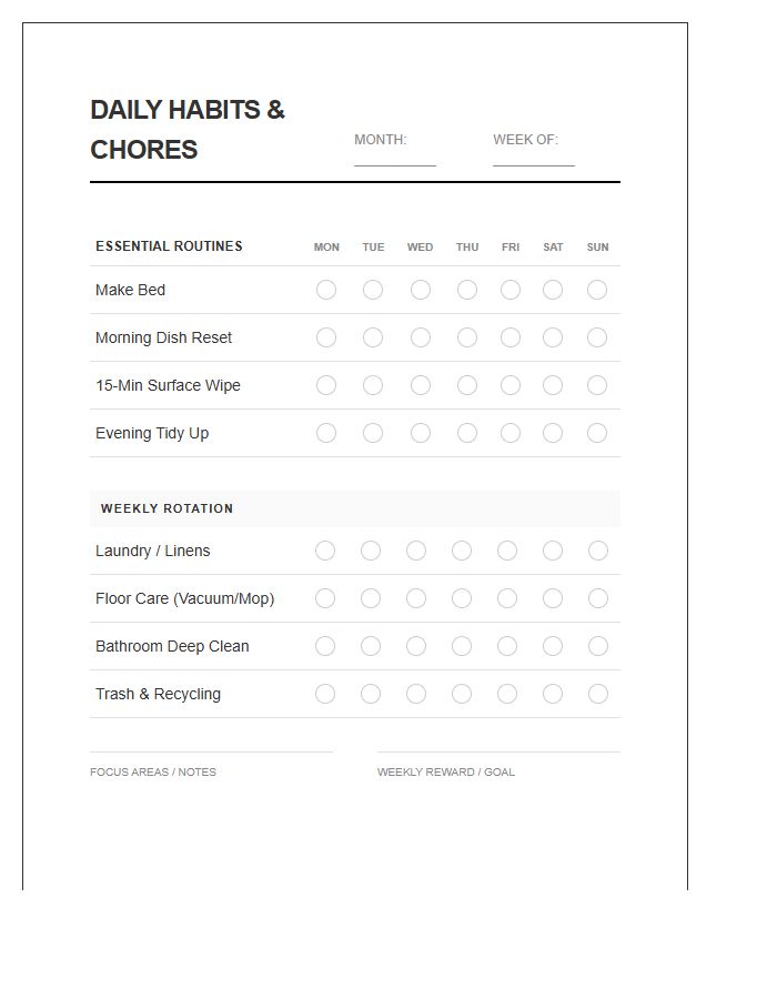 Daily Habit Tracker Style Chore Chart Printable