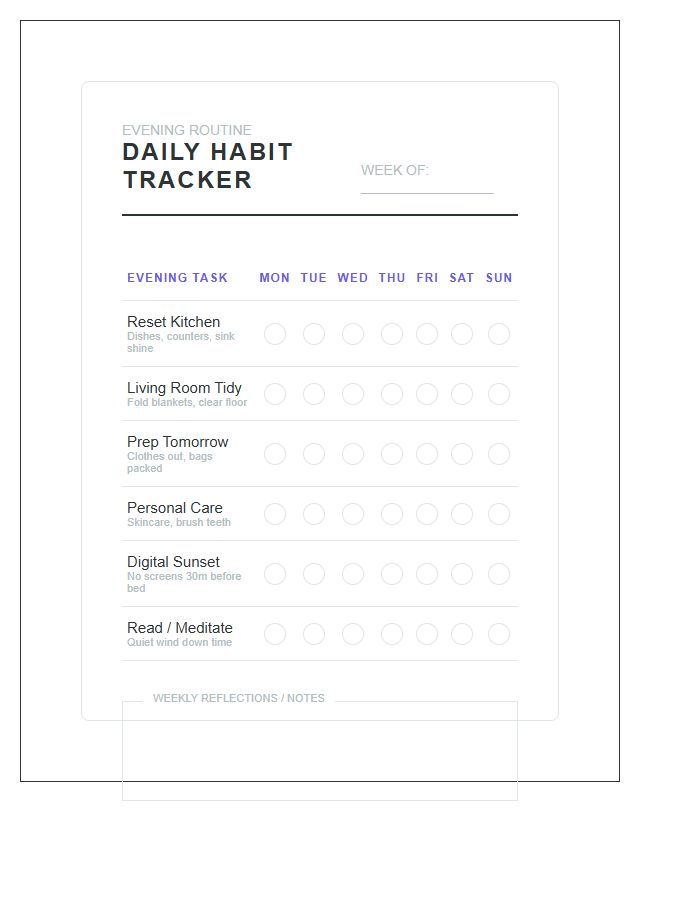 Evening Routine Habit Tracker Style Chore Chart Printable