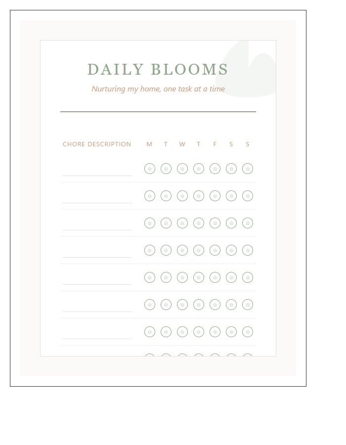 Floral Habit Tracker Style Chore Chart Printable
