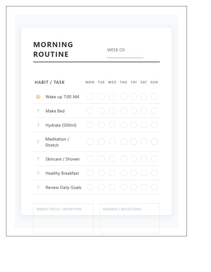 Morning Routine Habit Tracker Style Chore Chart Printable