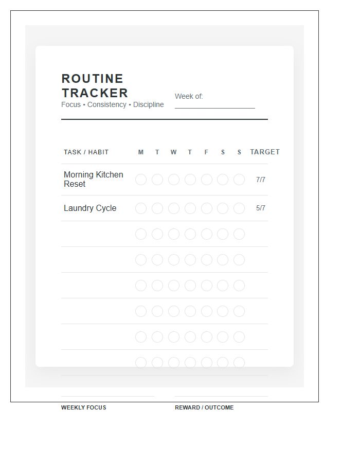 Productivity Habit Tracker Style Chore Chart Printable