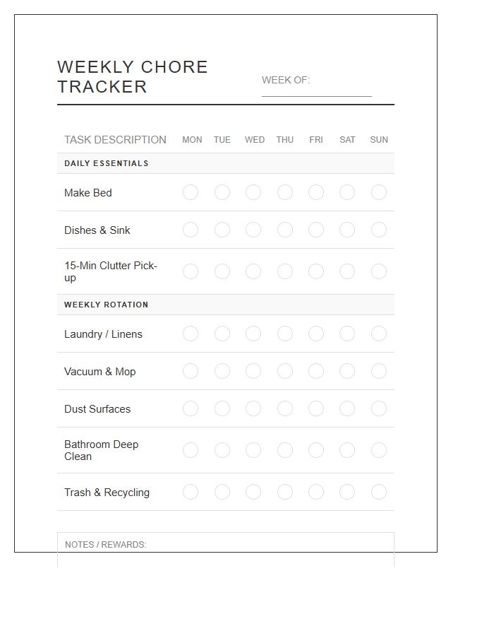 Weekly Habit Tracker Style Chore Chart Printable